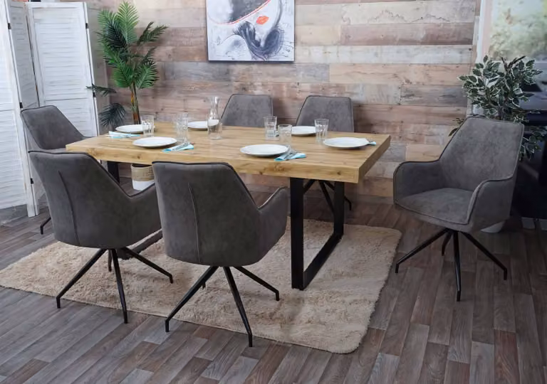 set di 6 sedie da pranzo HWC-K15, sedia da cucina imbottita con braccioli, tessuto/metallo ~ grigio scuro