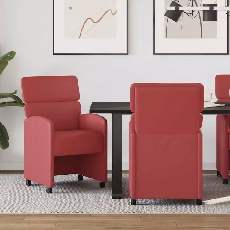 Set di 2 sedie da pranzo vidaXL con ruote in pelle sintetica rosso vino L/P/H: 58 x 65 x 98 cm