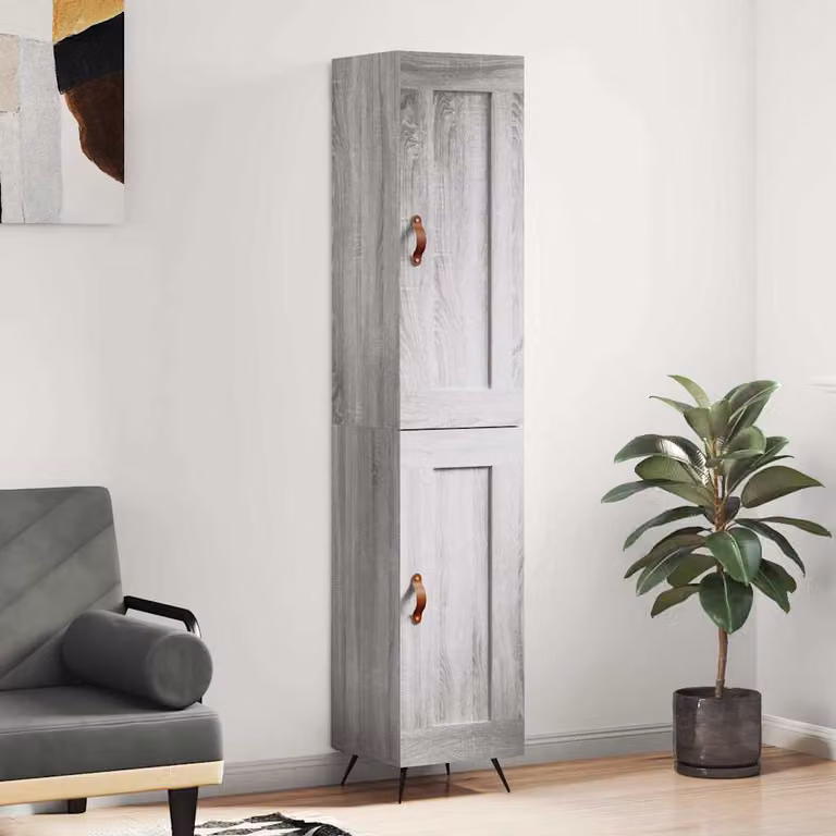 Credenza moderna vidaXL in legno e metallo, Grigio, L/P/H: 34,5 x 34 x 180 cm