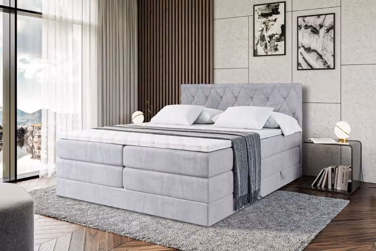 Letto boxspring ALTDECOR con materasso e rete a doghe - AMAY -BZ KING - 180x200 cm - Grigio Monolith 84 - Topper, letto imbottito con contenitore, letto con contenitore H3 e H4 - Materasso, letto matrimoniale, letto boxspring