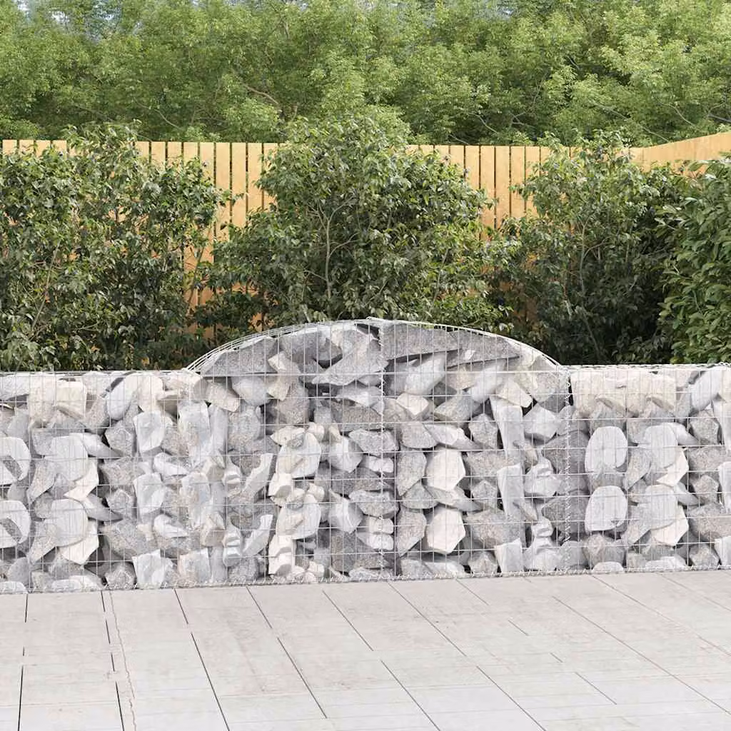 Set di 7 Cesti Gabbioni ad Arco vidaXL in Ferro Zincato Grigio, L: 300 cm, P: 30 cm, H: 80-100 cm