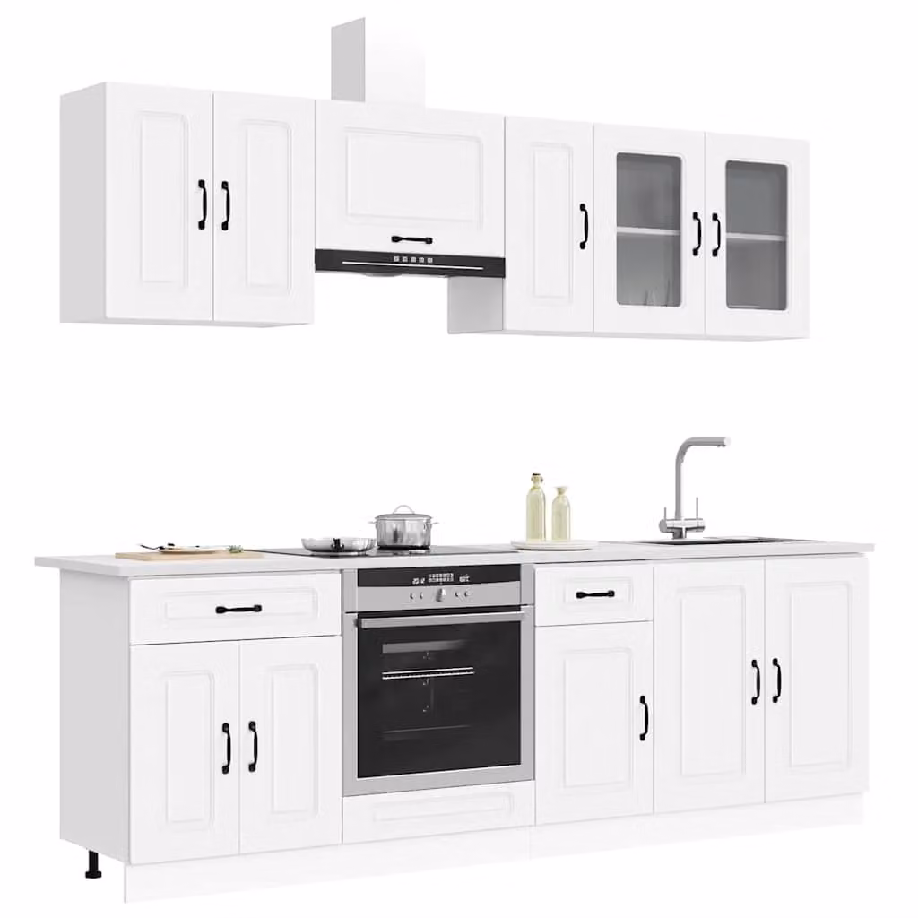 Set Mobili da Cucina Moderno vidaXL Kalmar 8 Pezzi Bianco con Ante in Vetro e Ripiani Interni L/P/H: 181.5 x 46 x 80 cm