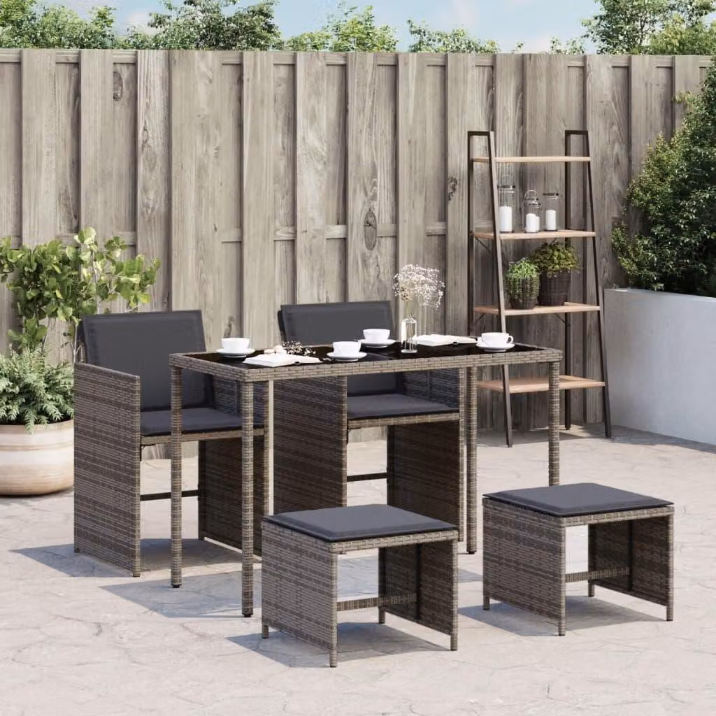 Maison Exclusive - Set da pranzo da giardino 5 pezzi con cuscini grigio in polyrattan