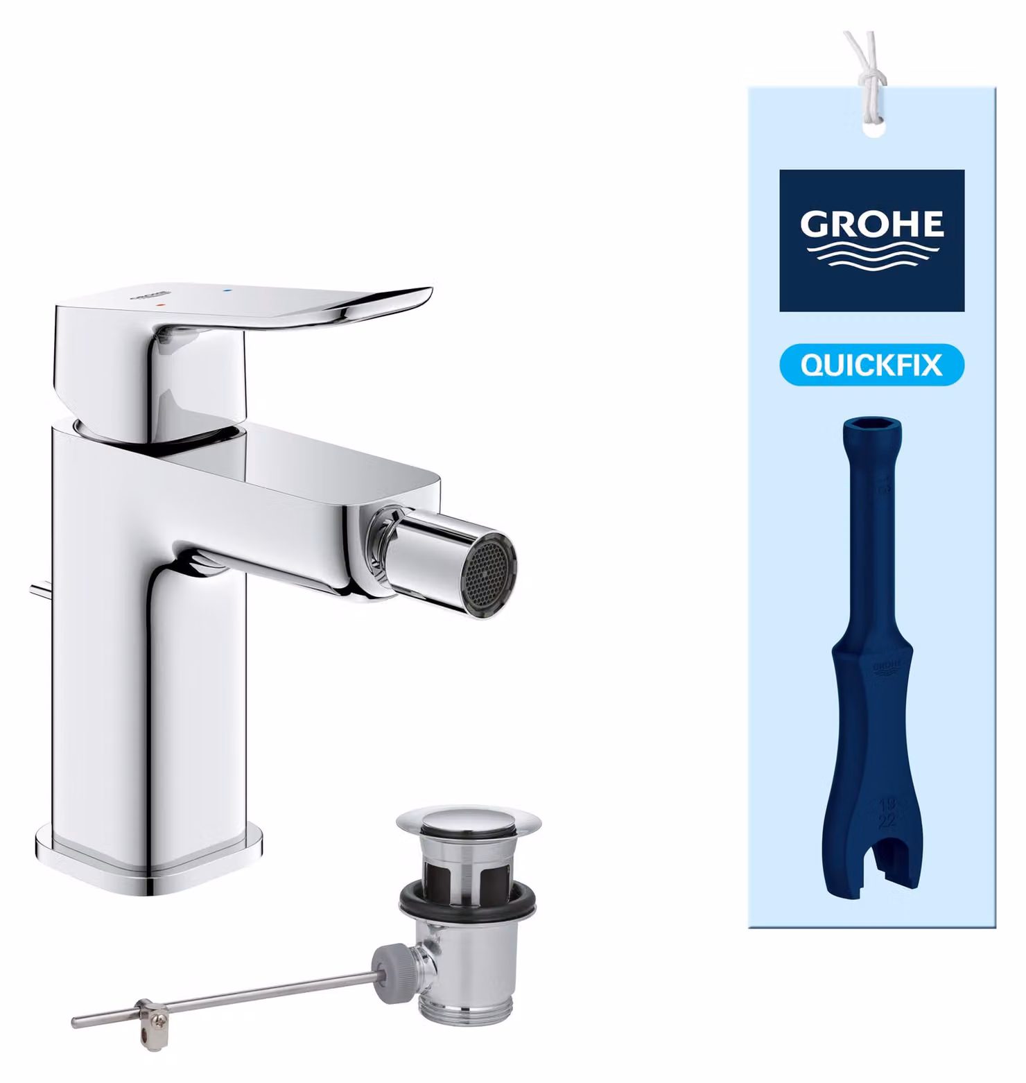 Miscelatore monocomando per bidet con tappo a salvagoccia, dimensione S (151 mm), giunto sferico, finitura cromata