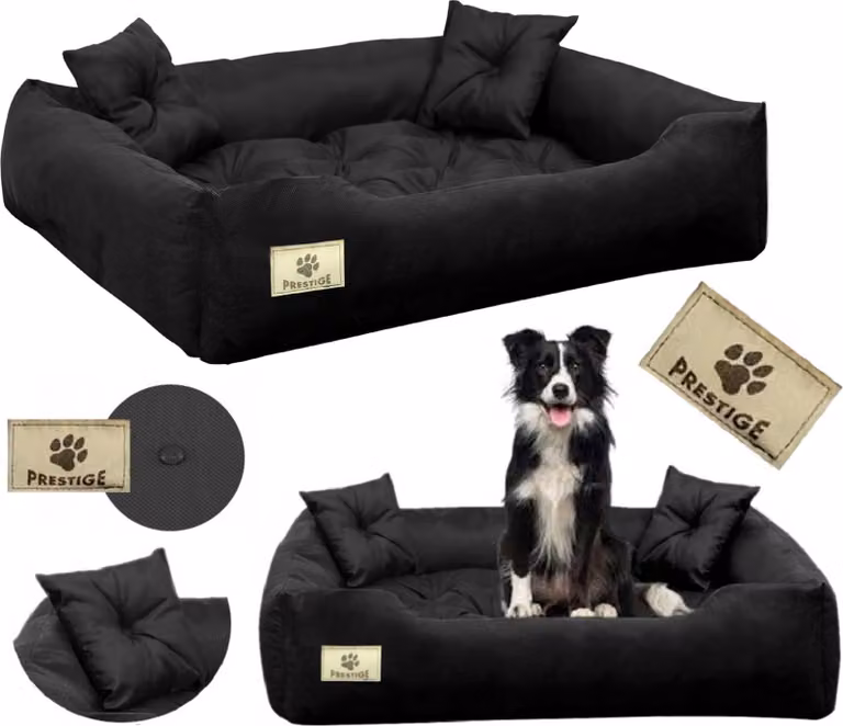 Cuccia per cani e gatti Prestige con due cuscini - Materiale PVC lavabile, impermeabile e antigraffio - Perfetto per il comfort e l'igiene, nero 130x105 cm