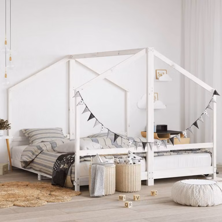 vidaXL Giroletto per Bambini in Legno Massello di Pino Bianco 2x 90x200 cm