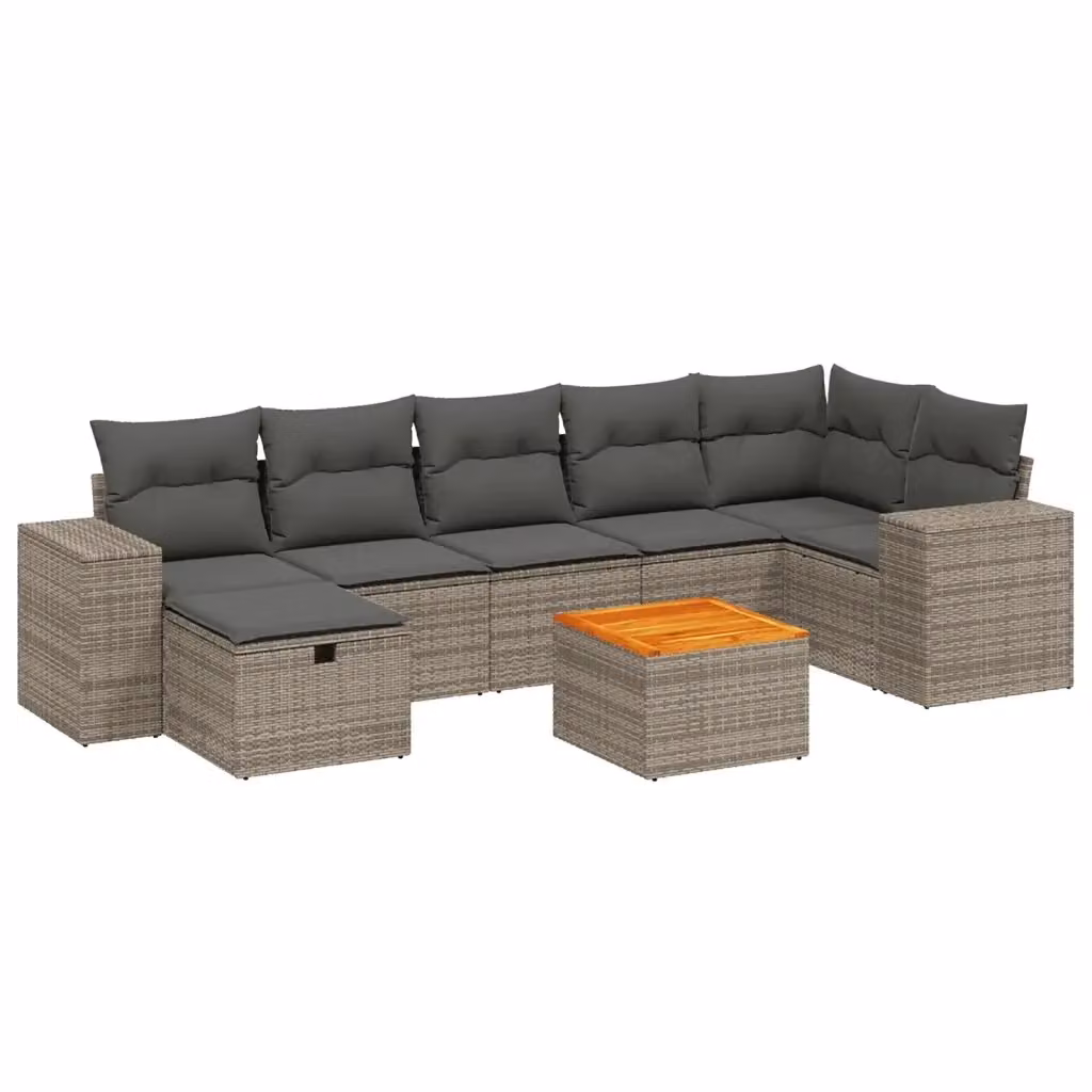 vidaXL Set Divano da Giardino a L 8 pz Grigio con Cuscini e Tavolino in Polyrattan e Acciaio – 2