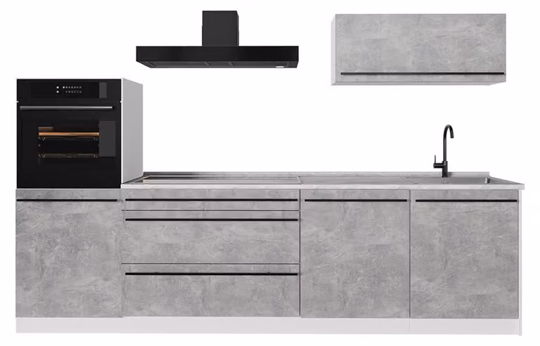 Cucina componibile Vicco R-Line Calcestruzzo/Bianco 280 cm piano di lavoro Marmo, Model 67271