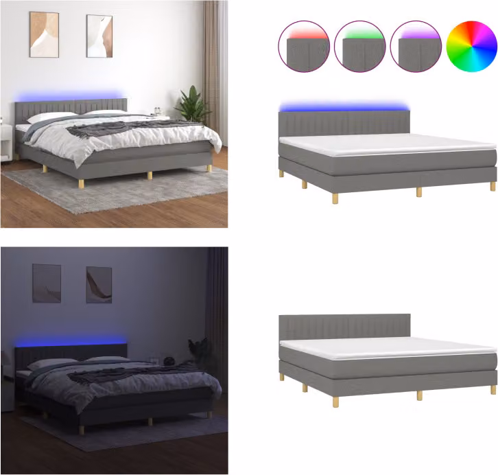 vidaXL Letto a molle con materasso e LED in tessuto grigio scuro 180x200 cm - Letto a molle - Boxspringbetten - Bett - Schlafzimmermöbel
