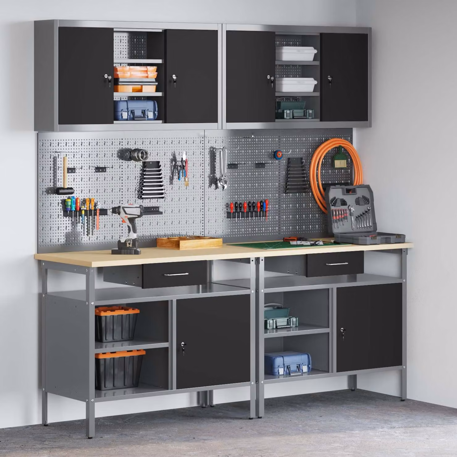 vidaXL Set banco da lavoro 8 pz Rosso e Grigio