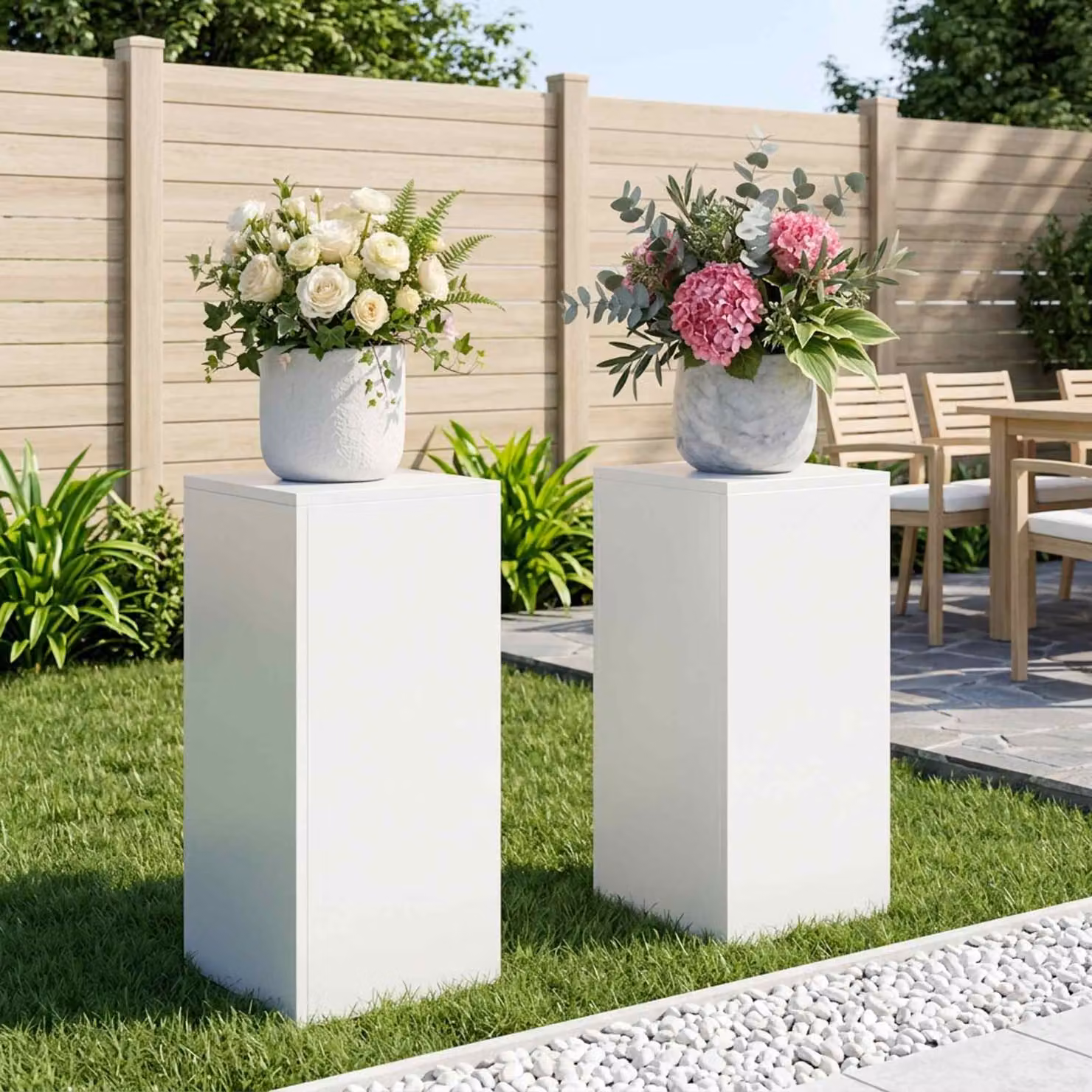 Set di 2 supporti per piante vidaXL in metallo bianco, L/P/H: 30 x 30 x 60 cm