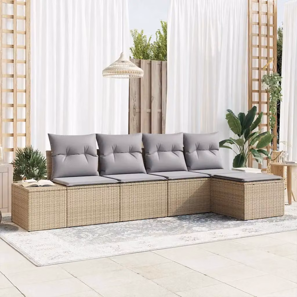 Set Divano da Giardino vidaXL 5 Pezzi a Forma di L con Cuscini Beige e Grigio