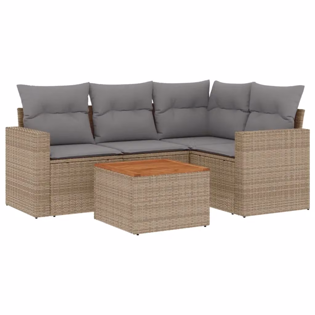 Set Divano da Giardino vidaXL 5 pz a L con Cuscini Beige e Grigio in Polyrattan e Metallo – 2