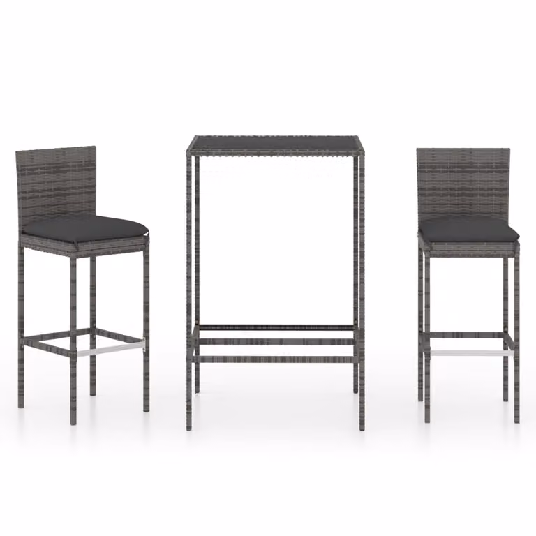 Set da Bar da Giardino 3 pz con Cuscini in Polyrattan Grigio