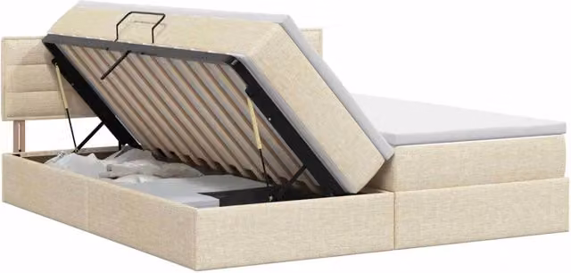 Letto con Contenitore e Testiera vidaXL in Pelle Sintetica Beige L: 180 cm, P: 200 cm, H: 204 cm