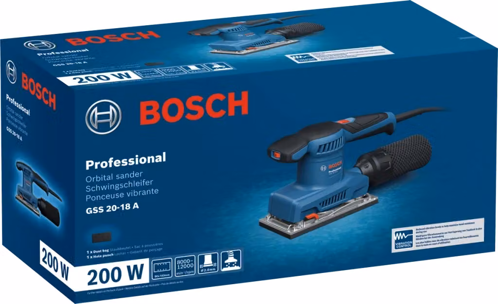 Levigatrice orbitale Bosch GSS 20-18 A Professional da 200W, blu – 2