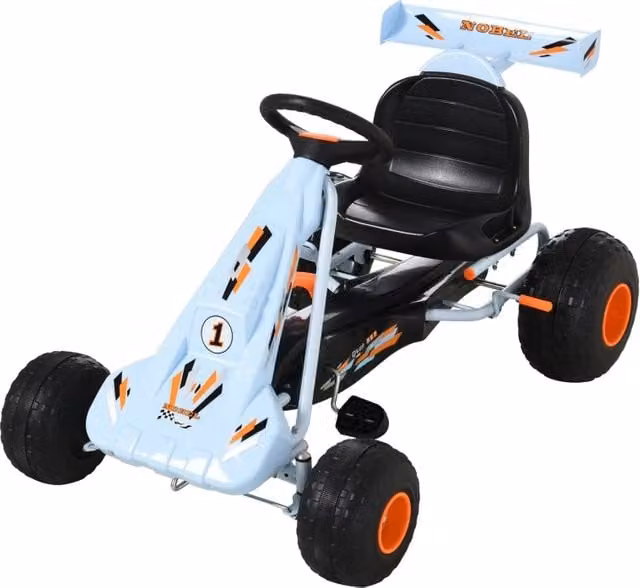 Go Kart a Pedali per Bambini da 3 Anni, Acciaio, Azzurro Chiaro, Sedile Regolabile, 97x66x59 cm