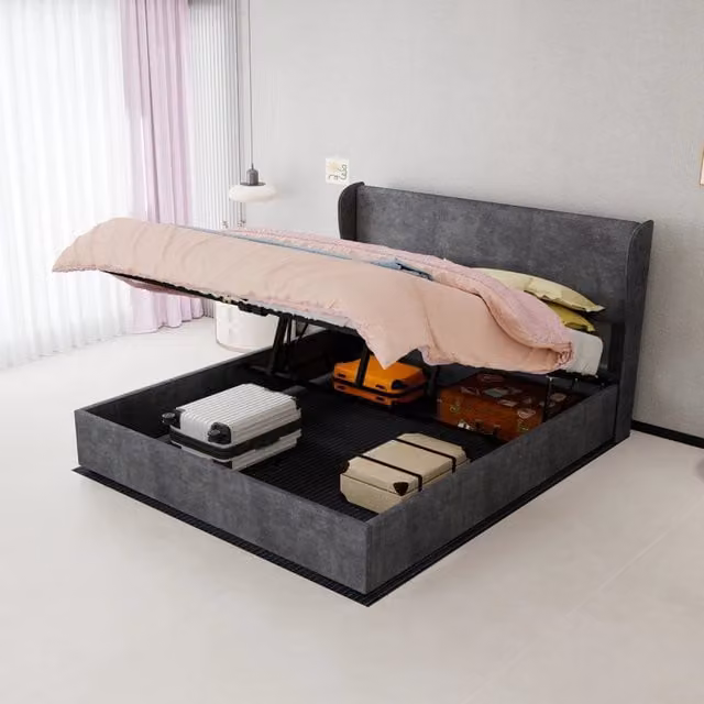 Letto matrimoniale imbottito 160 × 200 cm con testiera in velluto grigio struttura stabile per camera da letto