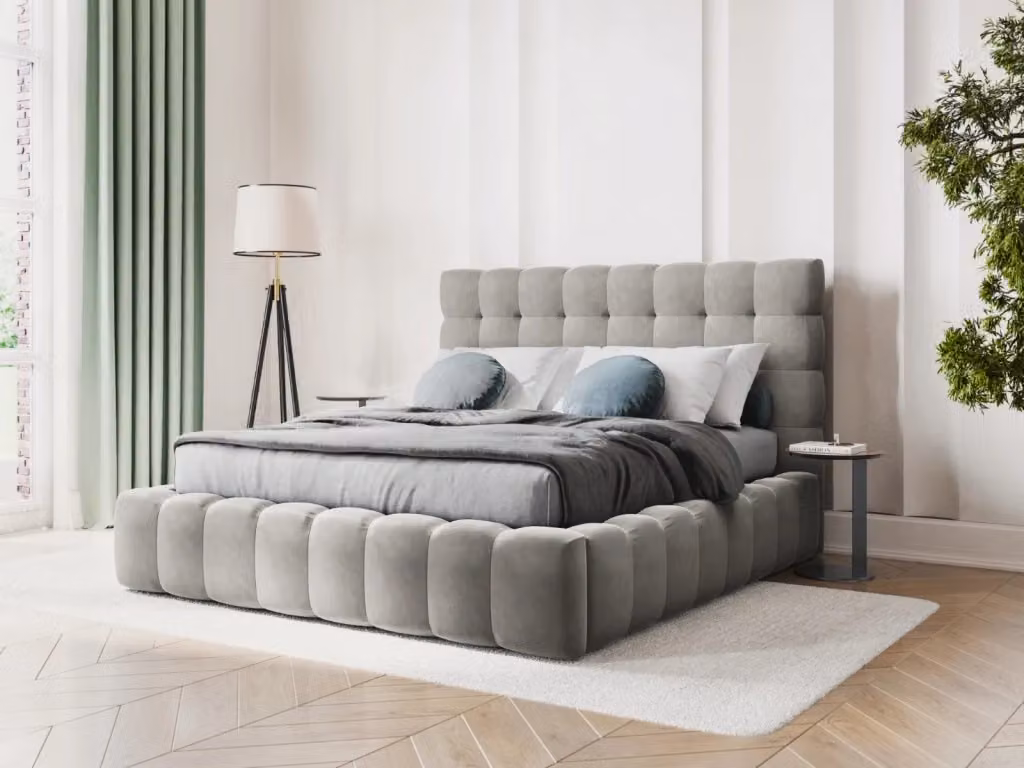 Letto con cassettone e testiera Bali Cosmopolitan Design in velluto grigio chiaro L: 160 cm, P: 200 cm – 2