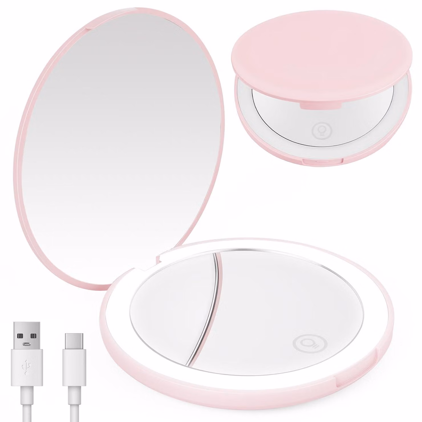 Specchio da trucco 1X/10X con luce LED - Specchio pieghevole portatile per viaggi - Ricaricabile tramite USB