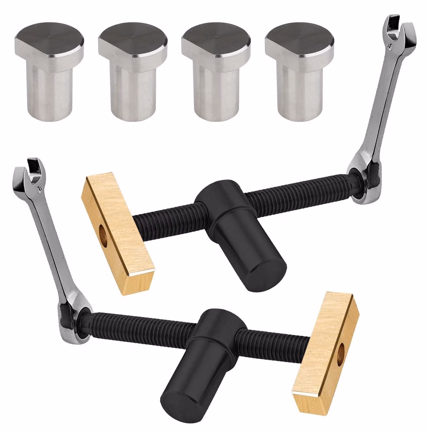 Omgoods - Set di 2 ganci da banco in legno e acciaio inossidabile