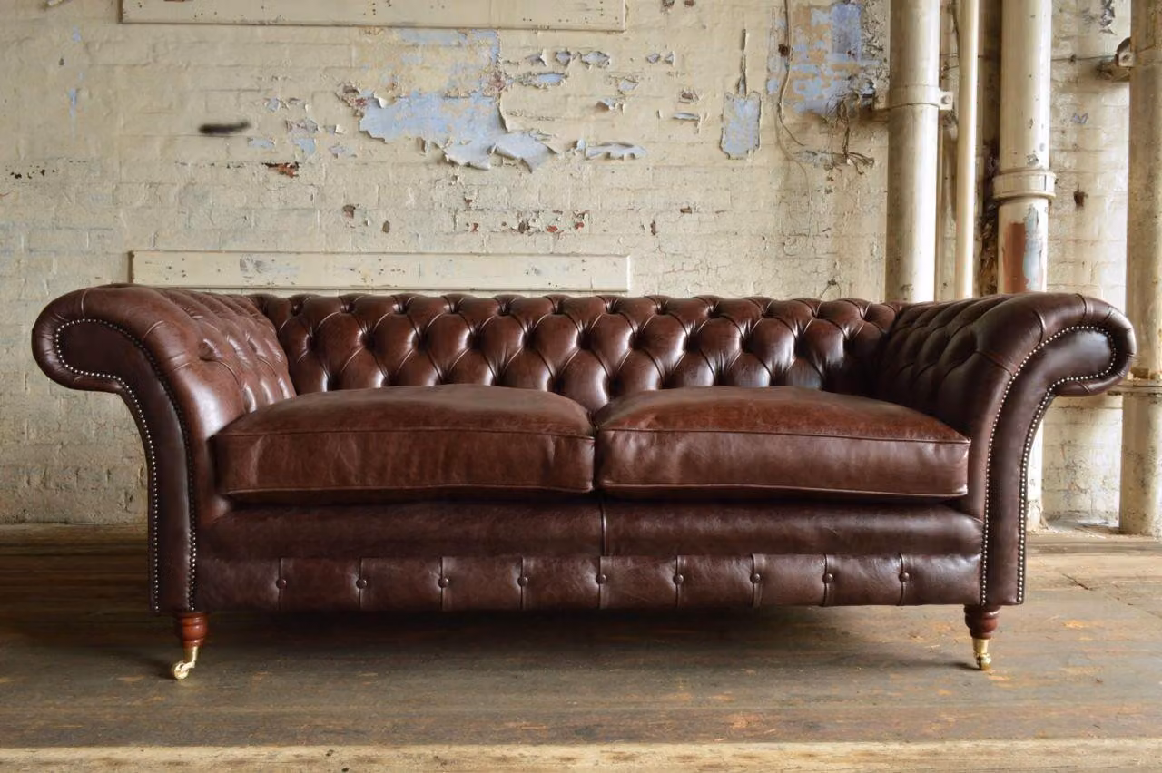 Chesterfield Design Luxus Polster Sofa Couch Sitz Garnitur Leder #171
