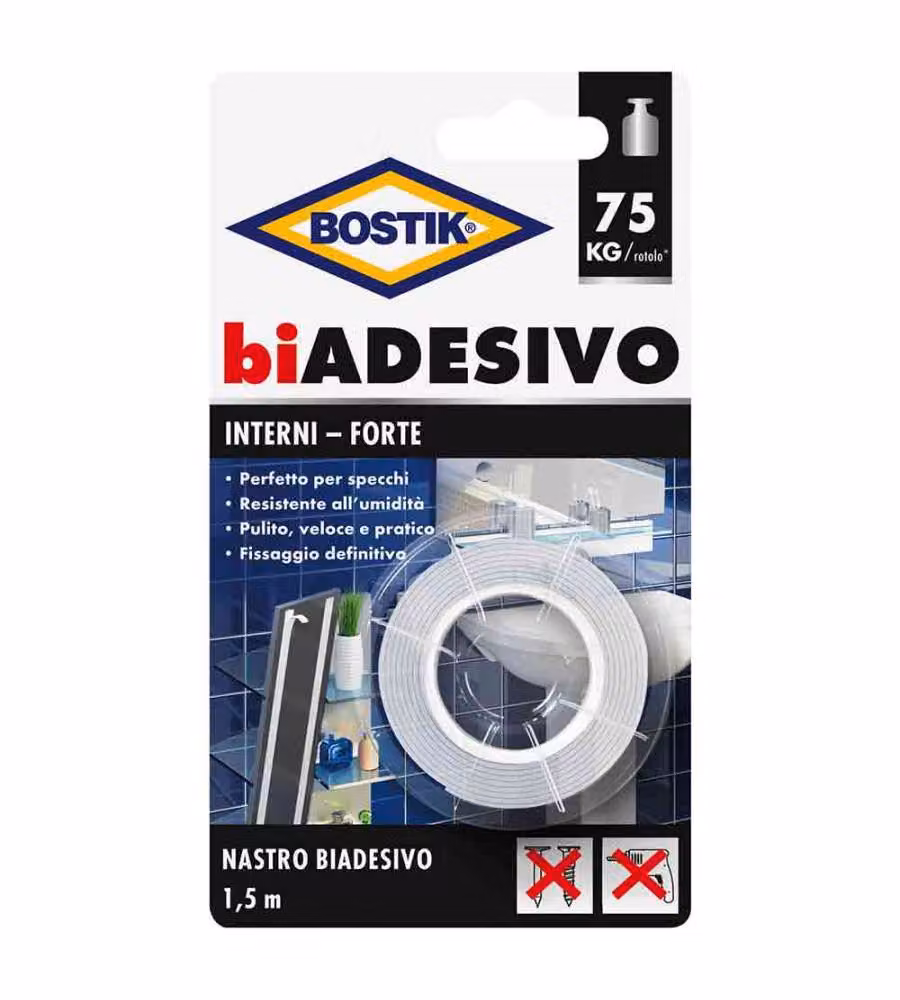 Bostik Nastro Biadesivo Bianco Forte per Interni 1,5m