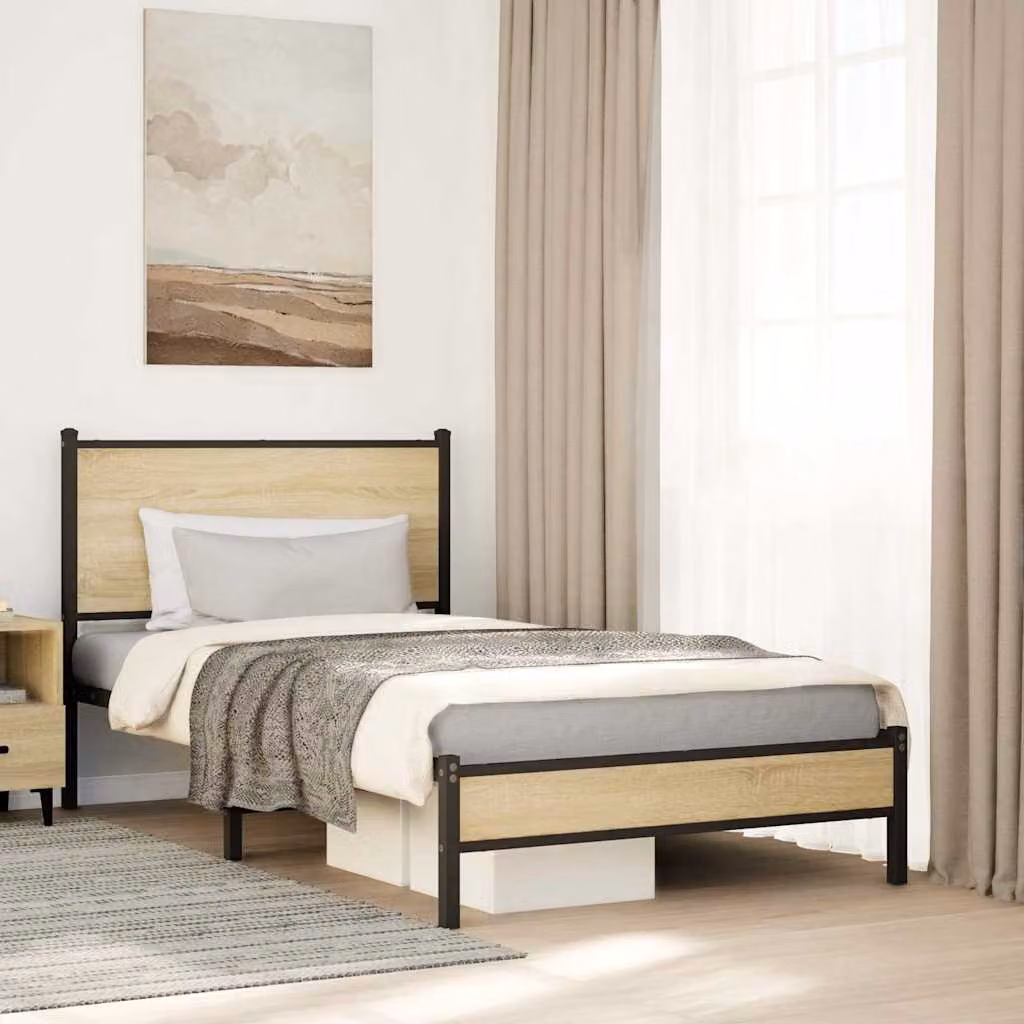 vidaXL Giroletto in Metallo Rovere Sonoma senza Materasso L: 112 cm, P: 207 cm, H: 91,5 cm