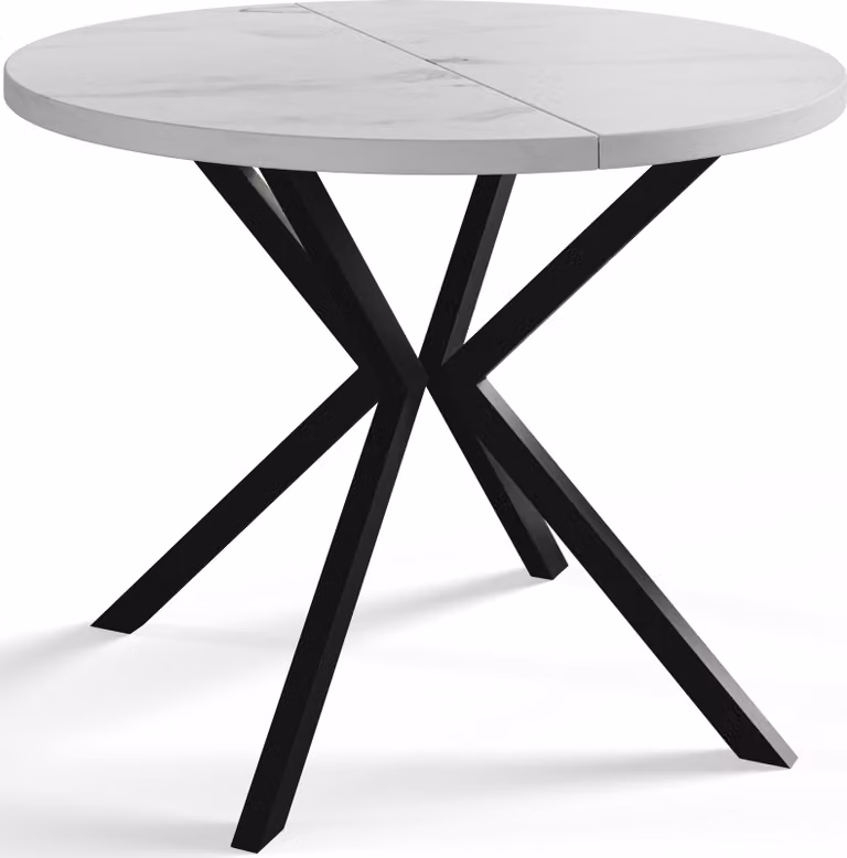 Tavolo rotondo per sala da pranzo LOFT LITE, tavolo allungabile diametro: 120 cm/200 cm, tavolo da soggiorno colore: Marmur, con gambe in metallo nero