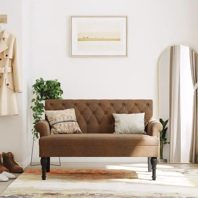Panca con Schienale Design Mania in Scamosciato Marrone L: 120 cm, P: 62 cm, H: 75,5 cm