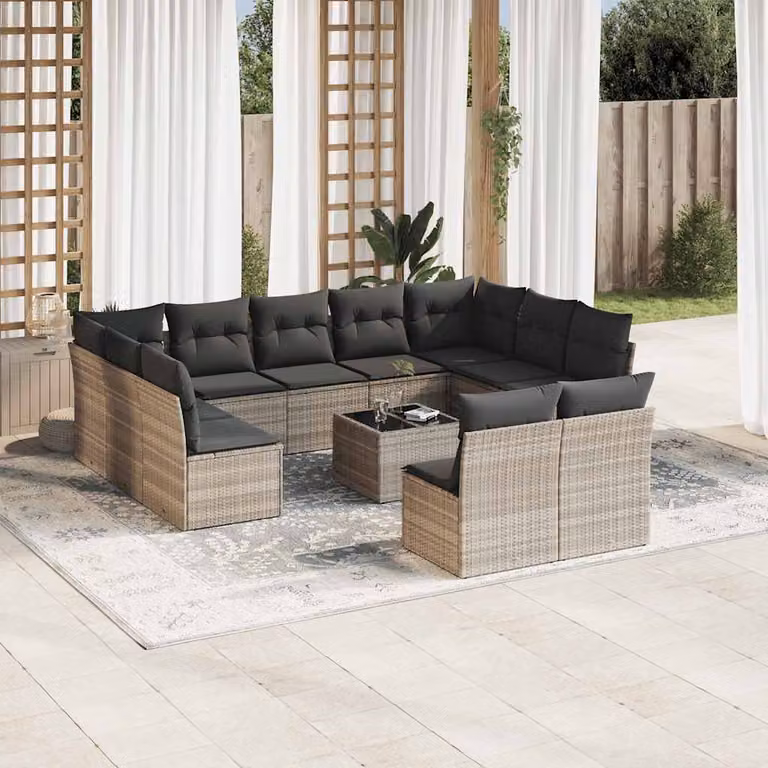 vidaXL Set Divano da Giardino a L con Tavolino da Caffè, 12 Pezzi, Grigio