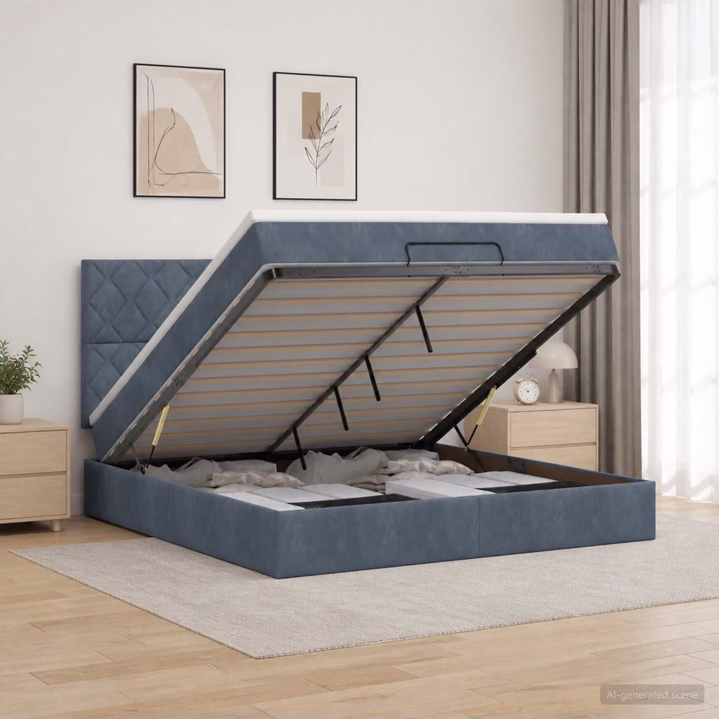 Letto ottomano con materasso vidaXL in velluto Grigio Scuro L: 140 cm, P: 200 cm, H: 88 cm