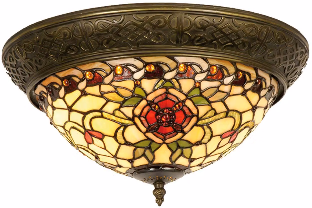 Clayre & Eef Lampada da soffitto Tiffany Ø 38x19 cm Rosso Verde Vetro Rosa