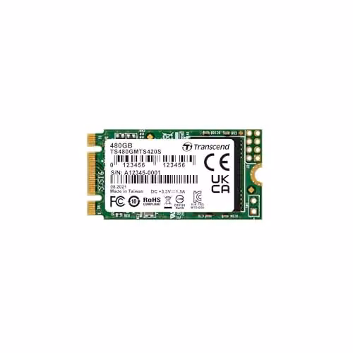 Transcend SSD interno MTS420S M.2 2242 SATA III 6 Gb/s da 480 GB, memoria 3D TLC NAND - TS480GMTS420S