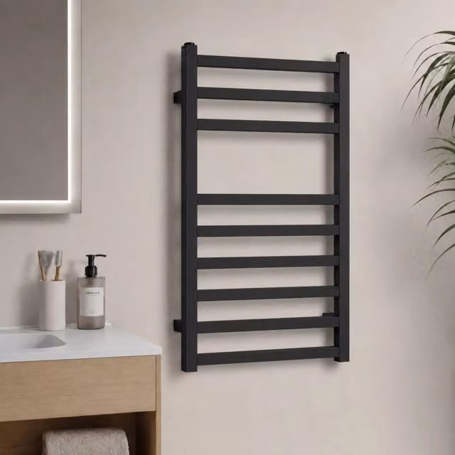 Termoarredo scaldasalviette quadrato nero opaco per bagno *** finitura- nero, misure h770xl500xi470 mm, confezione 1