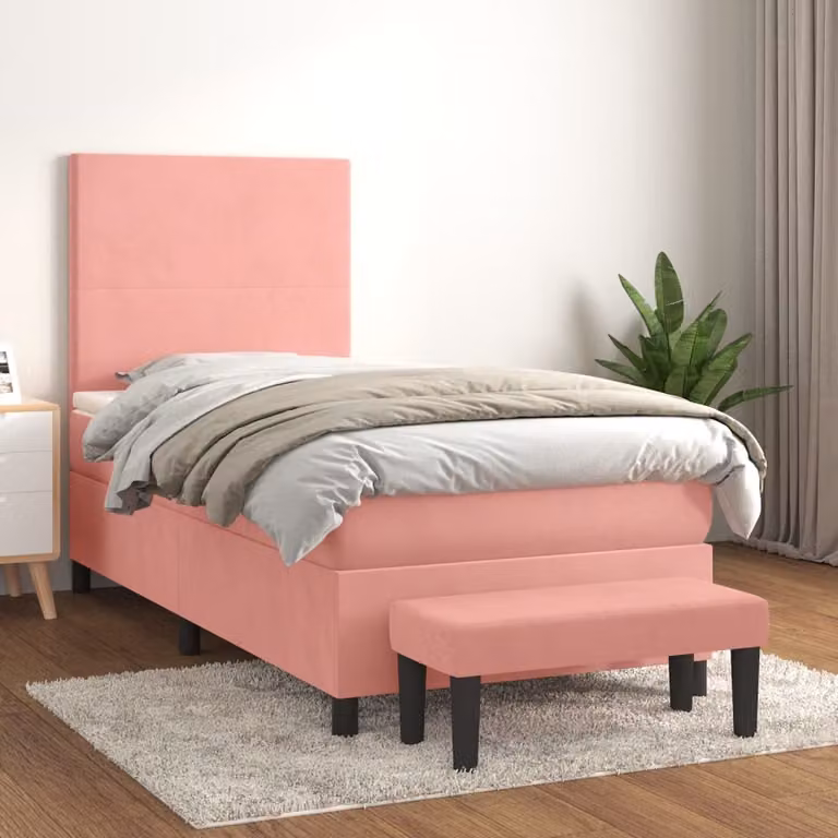 vidaXL Giroletto a Molle con Materasso Ibrido in Velluto Rosa e Bianco L/P/H: 200 x 80 x 128 cm