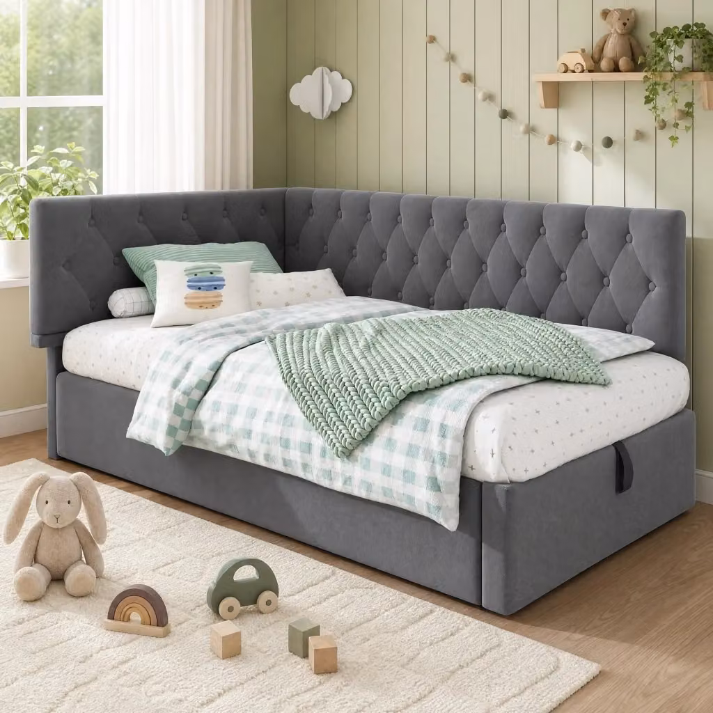 Divano letto REDOM in velluto grigio con contenitore idraulico L/P/H: 196 x 90 x 77 cm – 2