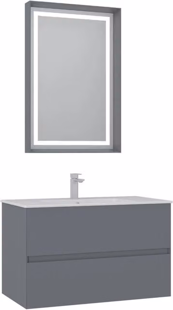 Set mobile lavabo con specchio Nest 91 v2 HANAH HOME, Grigio opaco, L: 91 cm, P: 51 cm, H: 55 cm – 1