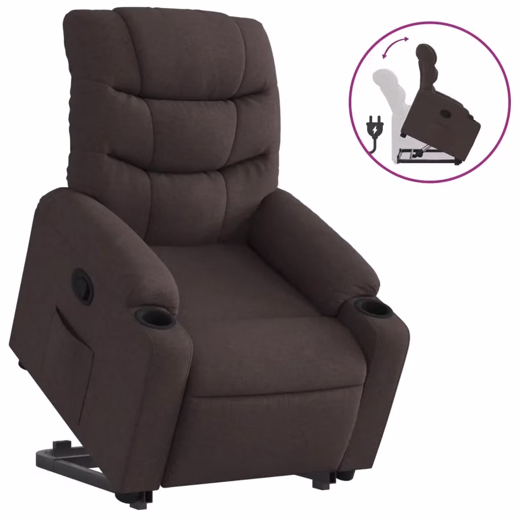 Poltrona Alzapersona Reclinabile vidaXL in Tessuto Marrone con Supporto Elettrico per Senior – 2