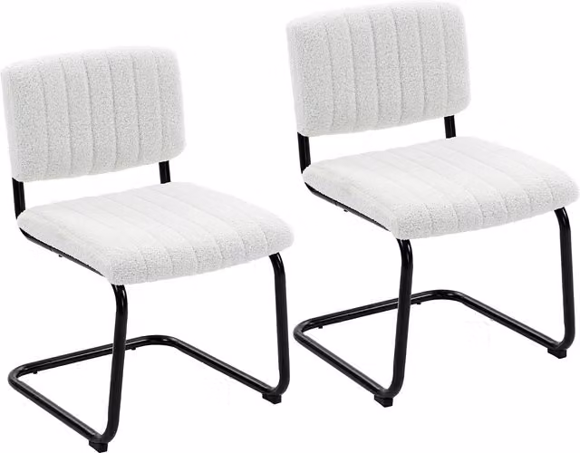 Set di 2 sedie da pranzo HOMCOM imbottite in tessuto bouclé con gambe a slitta color crema e beige