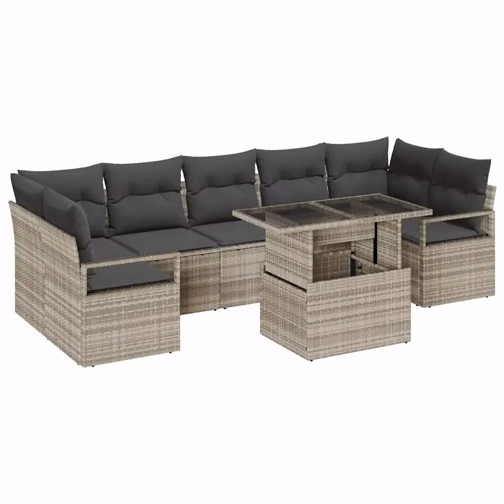 Set Divano da Giardino vidaXL 8 Pezzi a Forma di U con Tavolino, Grigio – 2