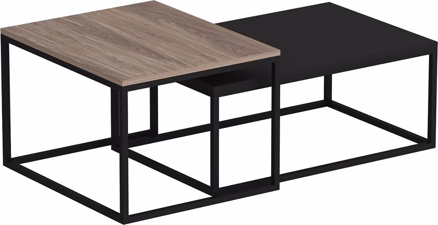 In And OutdoorMatch tavolino Bettye - set di 2 - rovere e nero - truciolato e metallo - design elegante