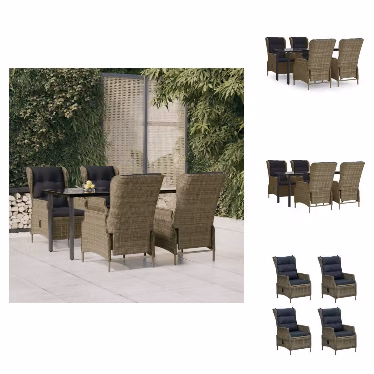 vidaXL Set da pranzo da giardino 5 pezzi in poly rattan marrone - Set di mobili da giardino