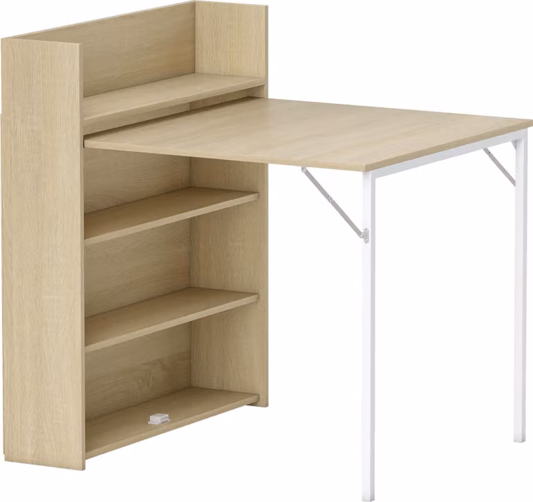 Tavolo da pranzo pieghevole con ripiano, design industriale, rovere, salvaspazio