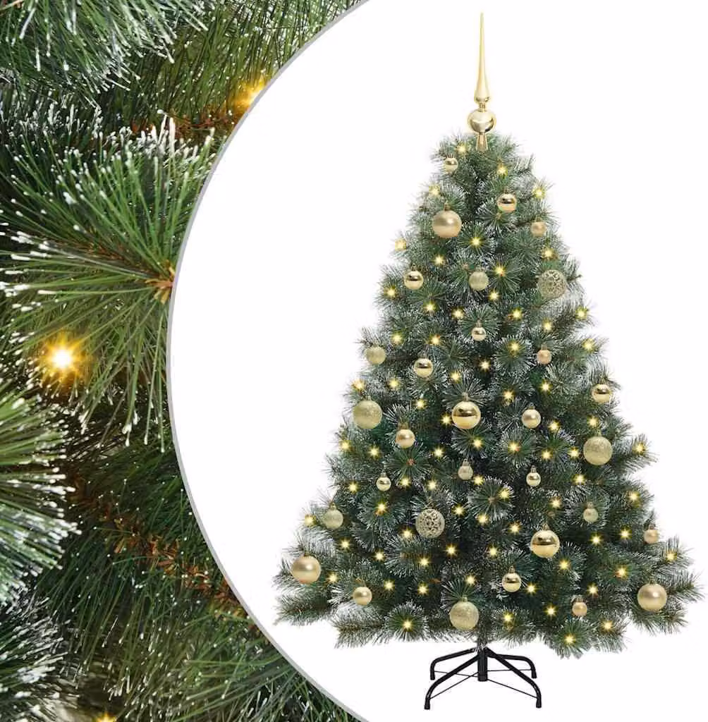 Albero di Natale artificiale con 150 LED verdi da 120 cm in PE e PVC