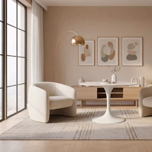 Tavolo da pranzo fisso Circe Duzzle in ceramica bianca effetto marmo lucido, design moderno quadrato con base a colonna centrale, L/P: 120 x 120 cm, H: 76 cm