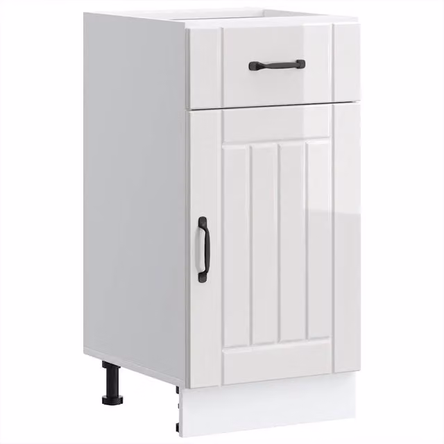 Mobile da cucina HELLOSHOP26 con anta contenitore in legno composito bianco lucido L/P/H: 40 x 46 x 81,5 cm