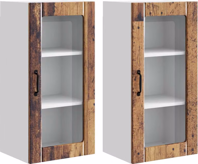 Mobile in vetro da parete PORTO 2 pcs Legno vecchio