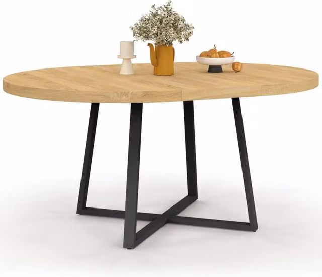 IDMarket SELMA tavolo da pranzo rotondo allungabile per 4-8 persone in legno e metallo nero e marrone L: 110-150 cm, P: 110 cm, H: 75 cm