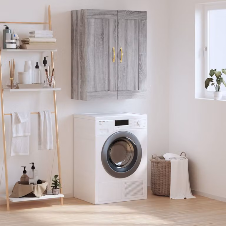 Mobile a parete vidaXL moderno in legno e metallo Grigio Sonoma L: 69,5 cm, P: 34 cm, H: 90 cm